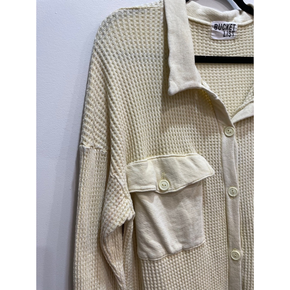 BucketList Waffle Knit Oversized Relaxed Shacket Shirt Womens Small Yellow - Picture 3 of 8